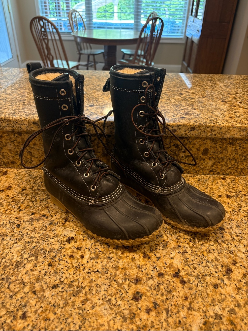 LL Bean Boots Sherpa Lined Vintage Duck Hunting Boots Navy Leather CM Size 7